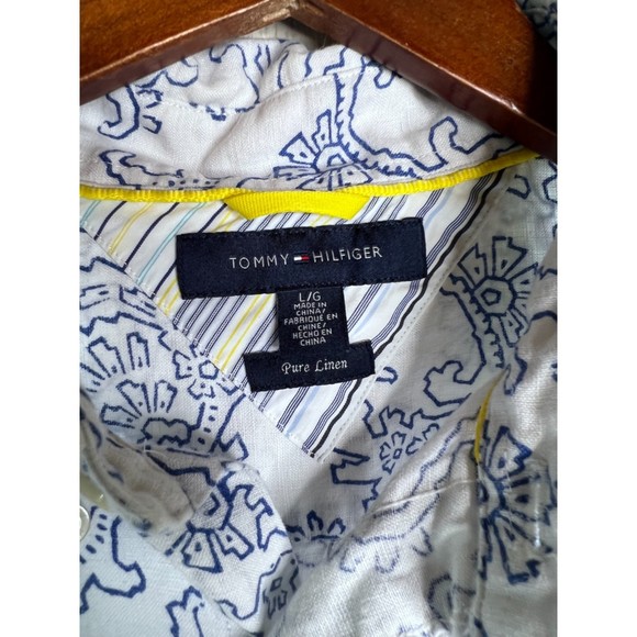 Tommy Hilfiger Linen Top, white/blue print, Size M/L - Picture 5 of 5